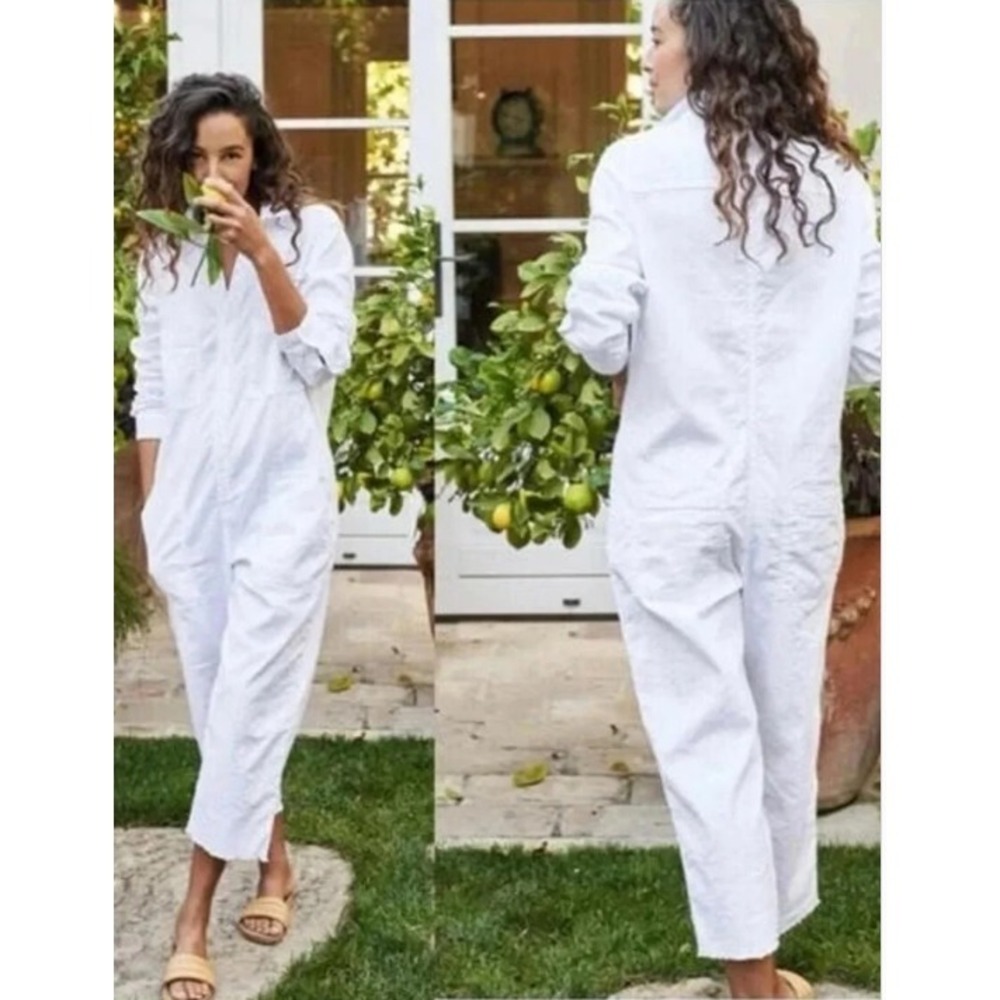 Frank & Eileen Northern Ireland Jumpsuit Womens M White Linen Utility Playsuit